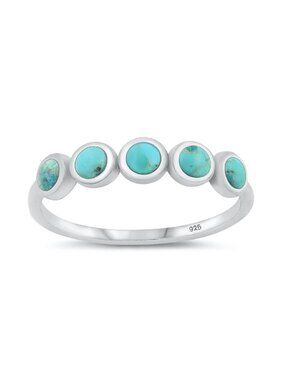NWT- Genuine Turquoise  5 Stone Sterling Silver (925) Ring, Multiple Sizes